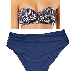 Paradise Palm Bandeau Bikini Top & Solid Shein Bottom Bikini‎ Bottom LG/XL
